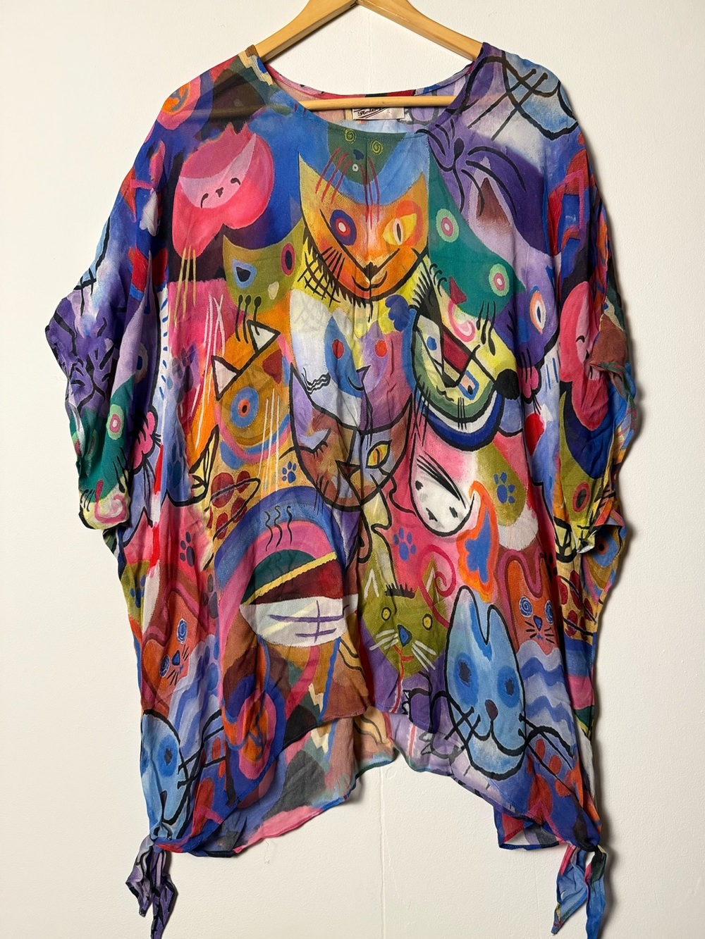 Sterling Styles Colorful Artsy Cats Cover Up Top ONE SIZE - up to a 3X - Picture 2 of 10